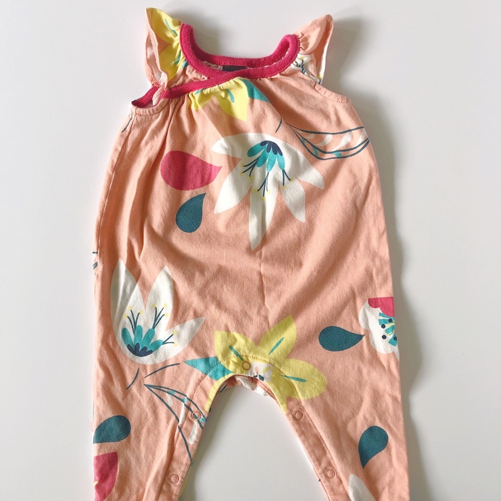 Tea Collection Peach Floral Wrap Romper